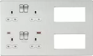 Image of KnightsBridge Screwless Combination Plate with Dual USB FASTCHARGE A+C - Brushed Chrome with white insert