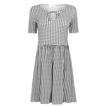 Image of Linea Linea Gingham Smock Dress Ladies - Black