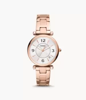 Image of Fossil Women Carlie Three-Hand Date Rose Gold-Tone Stainless Steel Watch