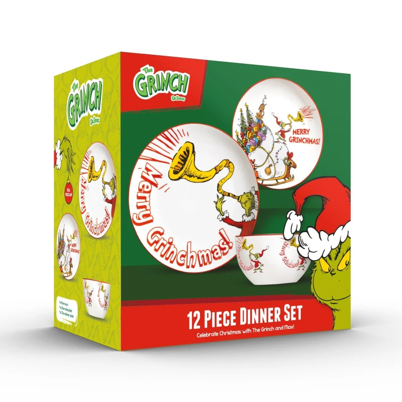 Image of The Grinch 12 PIECE DINNER SET MERRY GRINCHMAS White unisex 12 pc