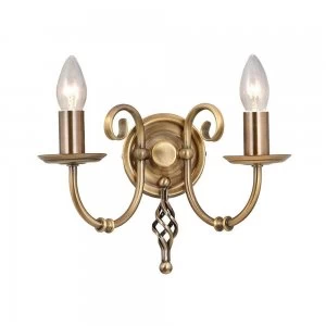 Image of 2 Light Indoor Candle Wall Light Aged Brass, E14