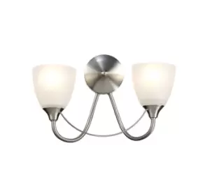 Image of Cooper Wall Lamp 2 Light E14 Satin Nickel, Opal Glass