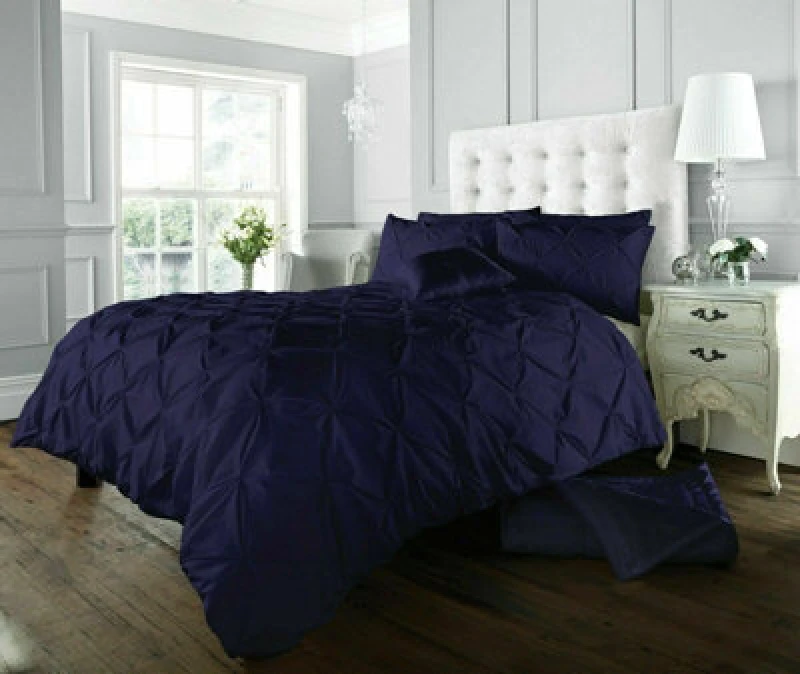 Image of Smart Living Smart Living Polycotton Pintuck Duvet Cover With Pillowcases in Navy Size: Single Navy Single Unisex 5051346444558