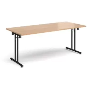 Image of Rectangular folding leg table with Black legs and straight foot rails 1800mm x 800mm - beech