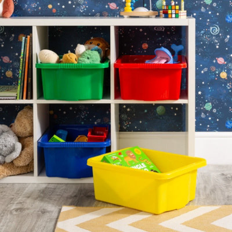 Image of Wham Stack & Store 4X 16L Plastic Storage Boxes. Ideal For Toys, Classrooms & Playrooms. Integrated Handles. Mixed Colours