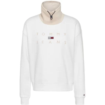 Image of Tommy Jeans Tonal Logo Funnel Neck Sweatshirt - Smooth Stone