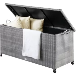 Image of Deuba Pad Box 122x56x61cm Poly Rattan Waterproof Rollable 2 Gas Pressure Springs Cushions Garden Box Chest Grey