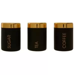 Image of Set of 3 Canisters in Black/Gold