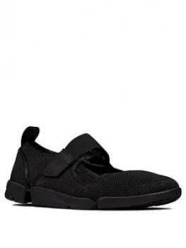 Image of Clarks Tri Amelia Leather Bar Flat Shoe - Black