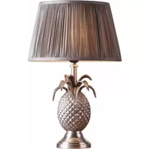 Image of Table Lamp Pewter Plate & Charcoal Grey Silk 60W E27 gls Base & Shade