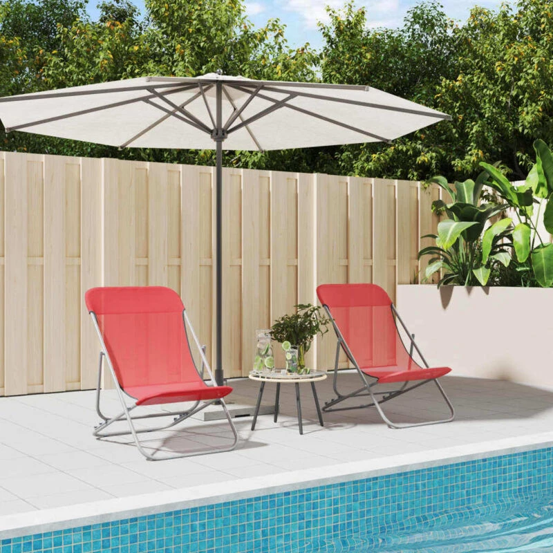 Image of VIDAXL Folding Beach Chairs 2 pcs Red Textilene&Powder-coated Steel Vidaxl 8720845722517