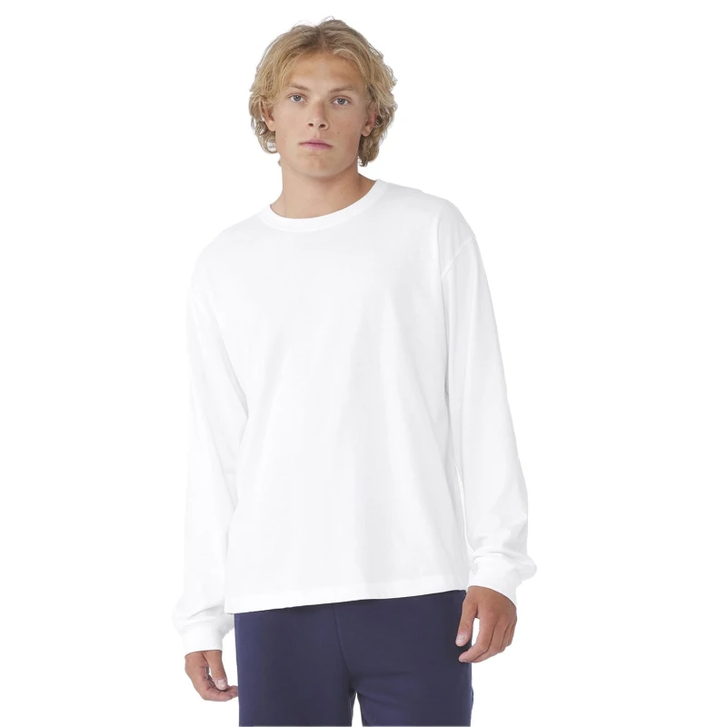 Image of Bella + Canvas Mens Heavyweight Boxy Long-Sleeved T-Shirt in White Size: XS White Male XS