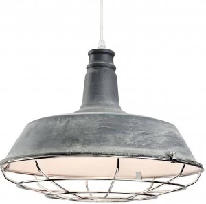 Image of 1 Light Dome Ceiling Pendant Concrete, Chrome Grill, E27