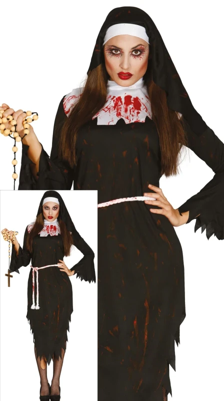 Image of Fiestas Guirca Fancy Dress Adult Zombie Nun in Black Size: XL Black Unisex XL