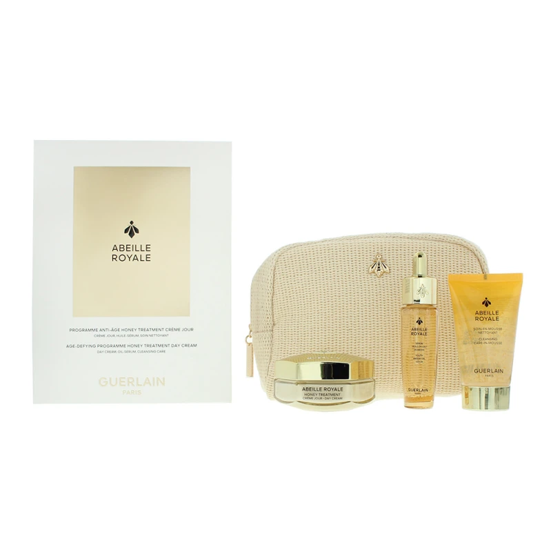 Image of Guerlain Abeille Royale 3 Piece Gift Set: Day Cream 50ml - Cleansing Foam 40ml - Oil Serum 15ml