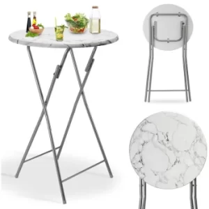 Image of Standing Bar Table Marble Look MDF Table Top Metal Frame Party BBQ Outdoor Garden Tables