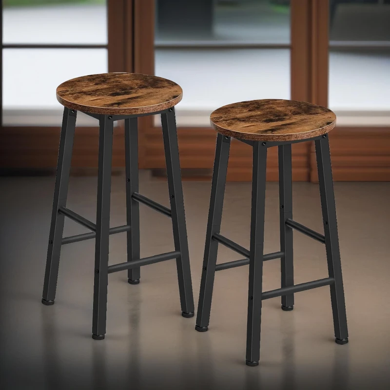 Image of Rafaelo Mobilia Set of 2 Bar Stools 65CM Height in Brown Brown Unisex