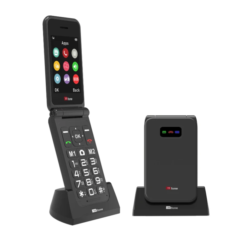 Image of TTfone TTfone Black TT760 Flip 4G Mobile + Dock Charger, Vodafone Pay As You Go