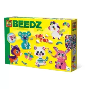 Image of SES CREATIVE Beedz Iron-On-Beads Funpins Glitter Animals Square Pegboard, 2100 Iron-On Beads, 5 Years and Above (06217)