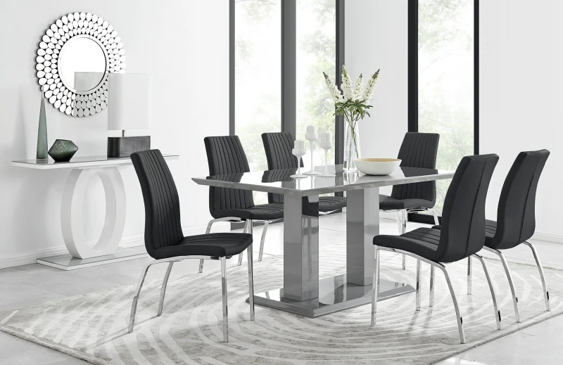 Image of FurnitureboxUK FurnitureboxUK Imperia 6 Grey Dining Table and 6 Isco Chairs in Black One Size Unisex 5056542640667