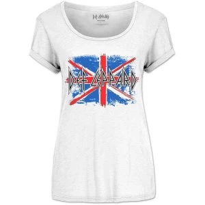Image of Def Leppard - Union Jack Womens Medium T-Shirt - White
