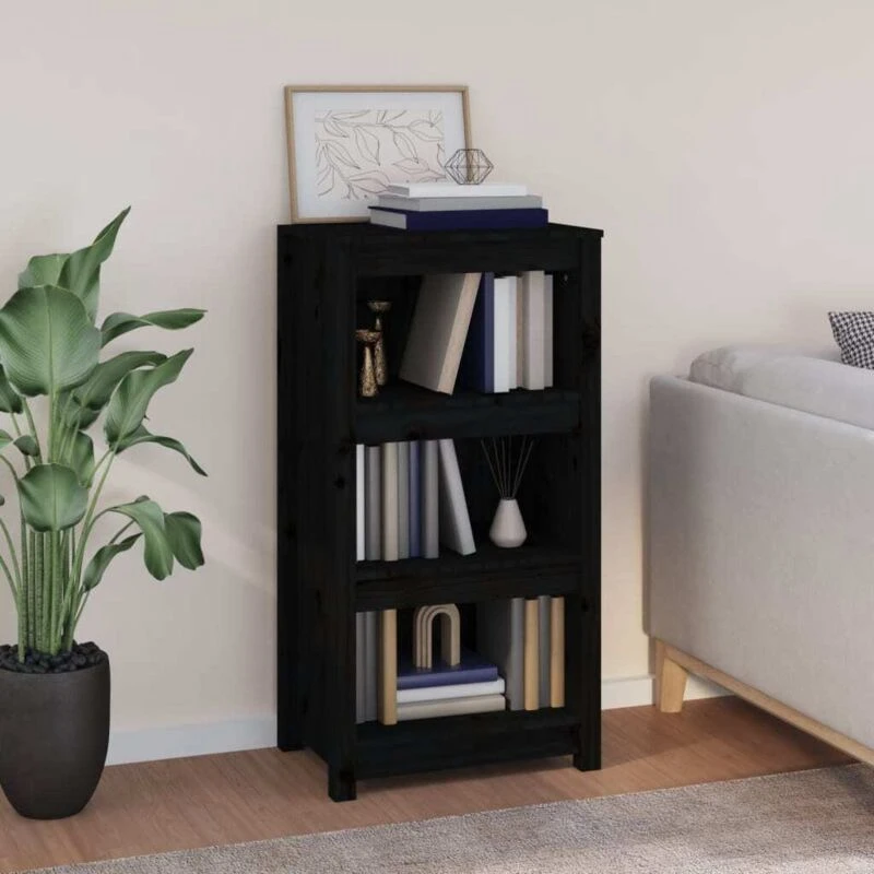 Image of Vidaxl Book Cabinet Black 50X35X97cm Solid Wood Pine, Black 821708
