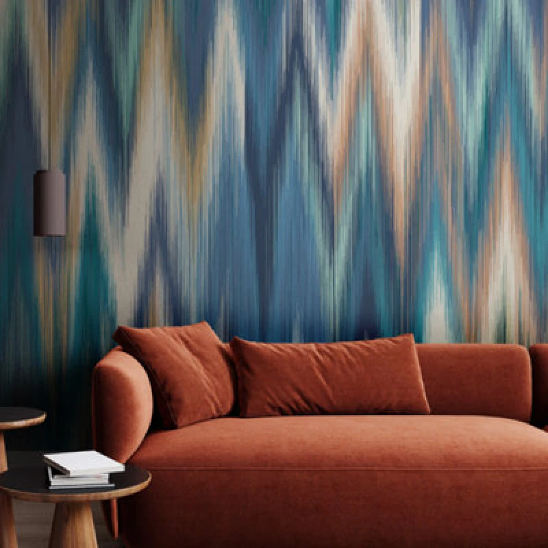 Image of Origin Murals Ikat Zig Zag - Indigo Blue Matt Smooth Paste The Wall Mural 350Cm Wide X 280Cm High
