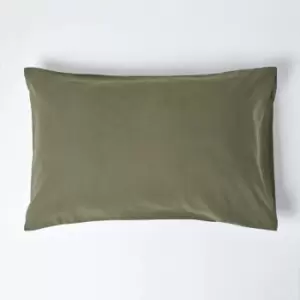 Image of Khaki Green Linen Housewife Pillowcase, Standard - Green - Homescapes