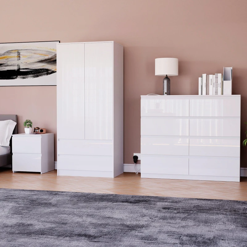 Image of Lassic Vida Designs Glinton Gloss 3 Piece Bedroom Set 5 White unisex 3 Piece