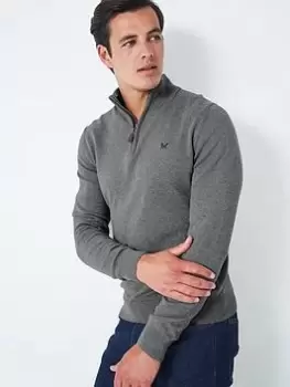 Image of Crew Clothing Classic Half Zip Knit - Light Grey, Light Grey, Size S, Men