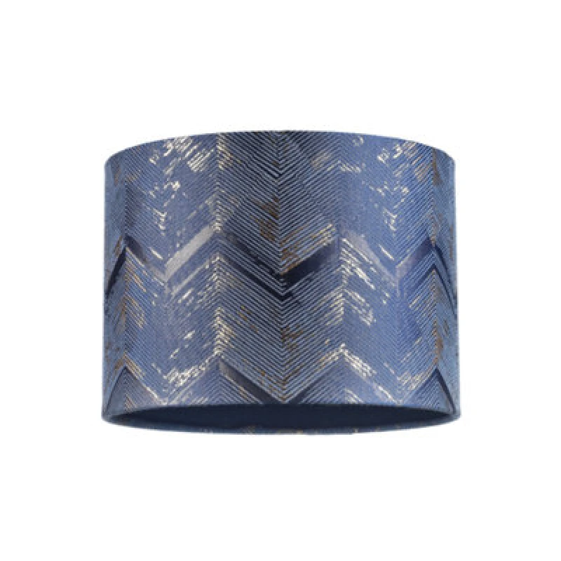 Image of Happy Homewares Contemporary Midnight Blue Drum Lamp Shade With Gold And Silver Metallic Decor