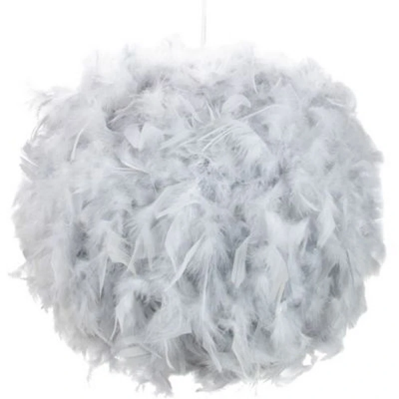 Image of Happy Homewares Contemporary And Unique Large Grey Real Feather Decorated Pendant Light Shade
