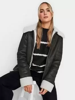 Image of Long Tall Sally Blk/Cream Zip Through Borg Jacket, Black, Size 14, Women