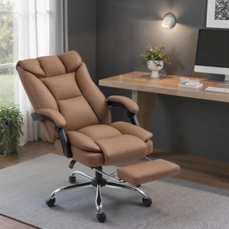 Image of HOMCOM Pet-Friendly Leather Recliner Computer Chair with Footrest, Brown Brown Unisex