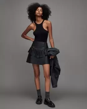 Image of AllSaints Andy Leather Skirt
