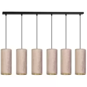 Image of Emibig Bente Black Bar Pendant Ceiling Light with Pink Fabric Shades, 6x E14
