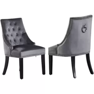 Image of Windsor Velvet Upholstered Dining Chair Ring Knock Chrome Nailhead Trim Set of 2 Dark Grey - Dark Grey