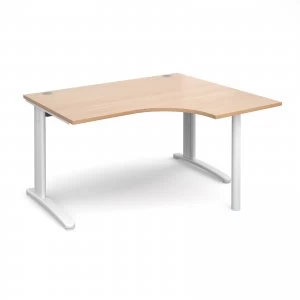 Image of TR10 Right Hand Ergonomic Desk 1400mm - White Frame Beech Top