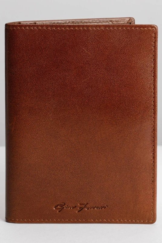 Image of Gino Ferrari Mens Italian Embossed Leather Passport Travel Wallet RFID Protection Cognac in Tan Tan Male One Size