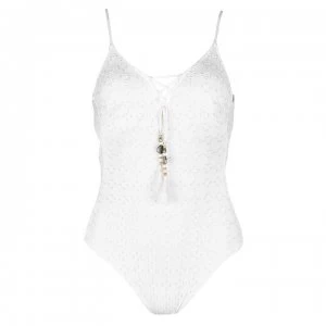Image of Watercult Broderie Plunge Swimsuit - 322 ALMONDMILK