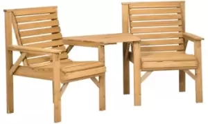 Image of Outsunny Wooden Garden Love Seat with Coffee Table and Parasol Hole