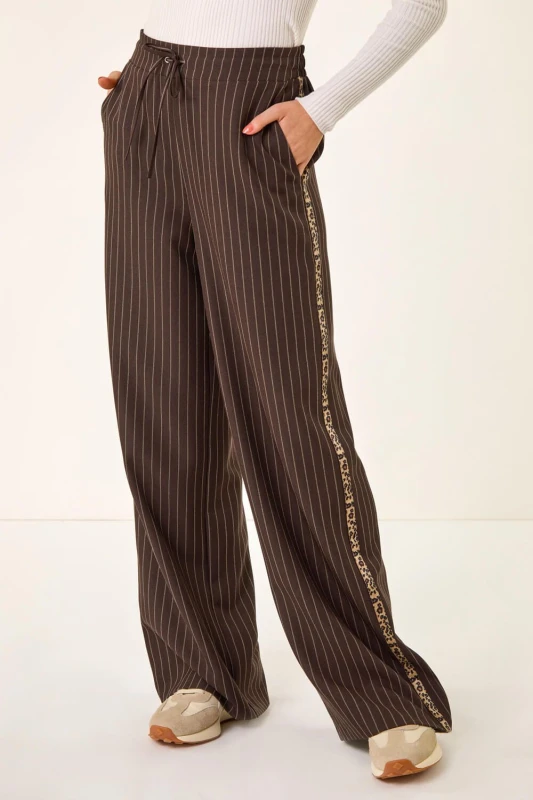 Image of Roman Womens Stripe Animal Trim Stretch Trouser in Chocolate Size: 20 Chocolate Female 20