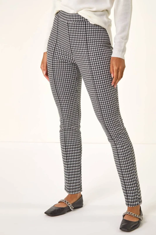 Image of Roman Womens Check Print Ponte Slim Leg Trouser Size: 20 Multicolor Female 20