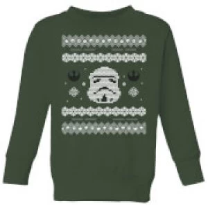 Image of Star Wars Stormtrooper Knit Kids Christmas Sweatshirt - Forest Green - 7-8 Years
