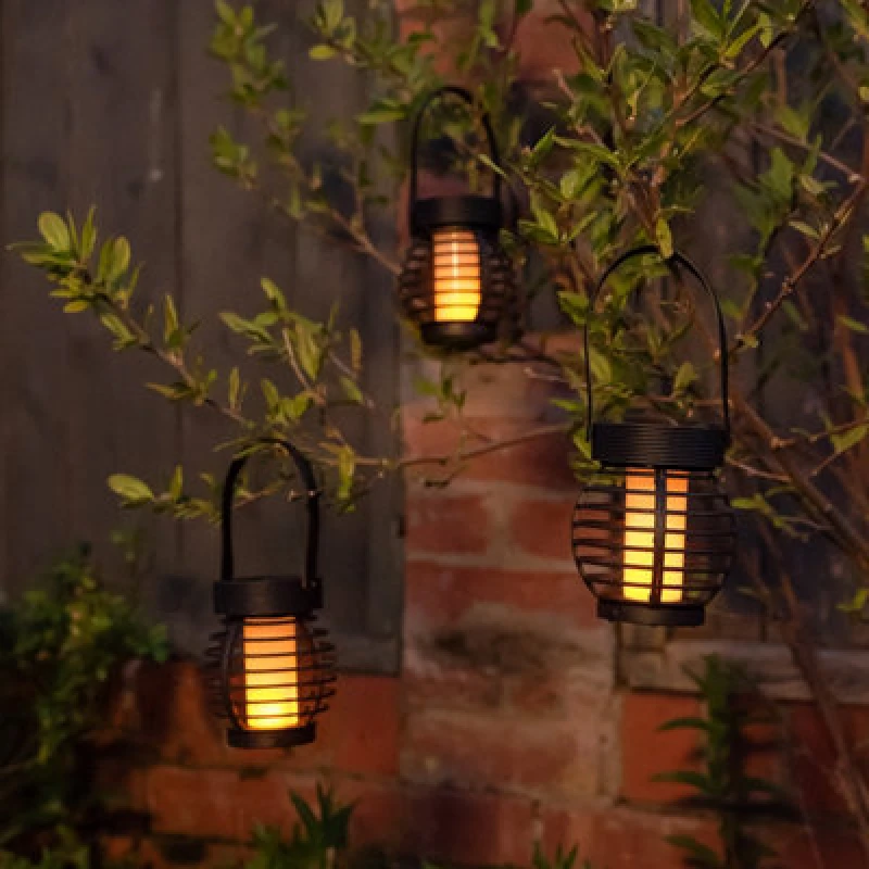 Image of Streetwize Hanging Solar Mini Lanterns With Flame-Effect LED Lanterns One Size Black 38096603000