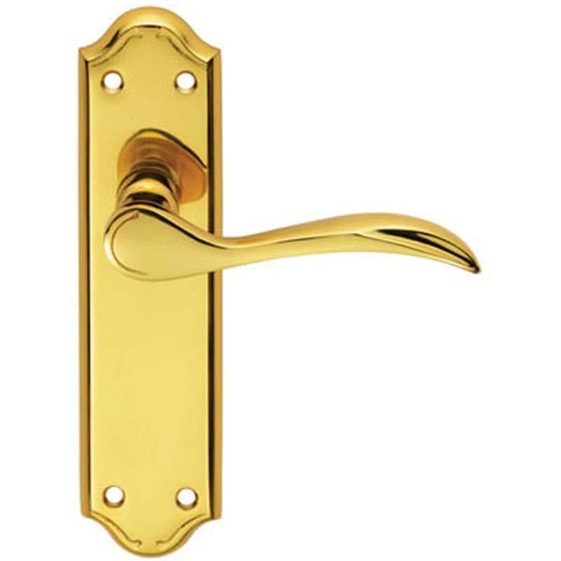 Image of Loops PAIR Curved Door Handle Lever on Latch Backplate 180 x 45mm Polished Brass Metallics