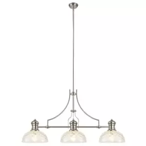 Image of Linear Ceiling Pendant With 30cm Flat Round Patterned Shade, 3 x E27, Polished Nickel, Clear Glass - Luminosa Lighting