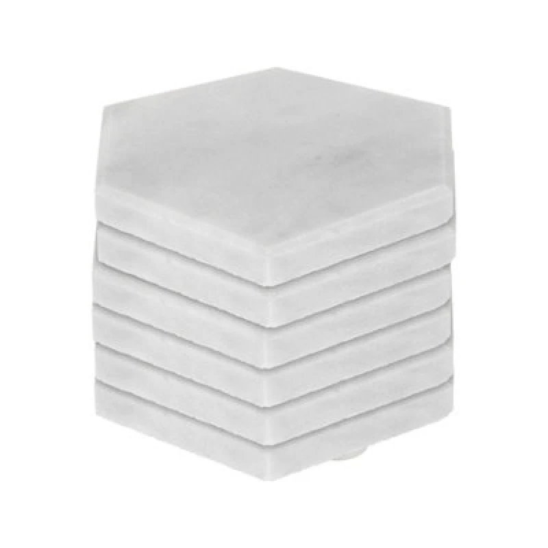 Image of Argon Tableware 10Cm Marble Coasters - White - Set Of 6 Hexagonal Drink Coasters Reusable Dining Table Drinking Glass Cup Mat