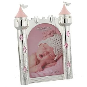 Image of 4" x 6" - Silver Plated & Pink Crystal Castle Photo Frame