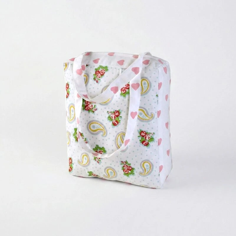 Image of Homescapes Cotton Paisley & Hearts Design Shopping Bag, 27 x 32 x 11cm White unisex
